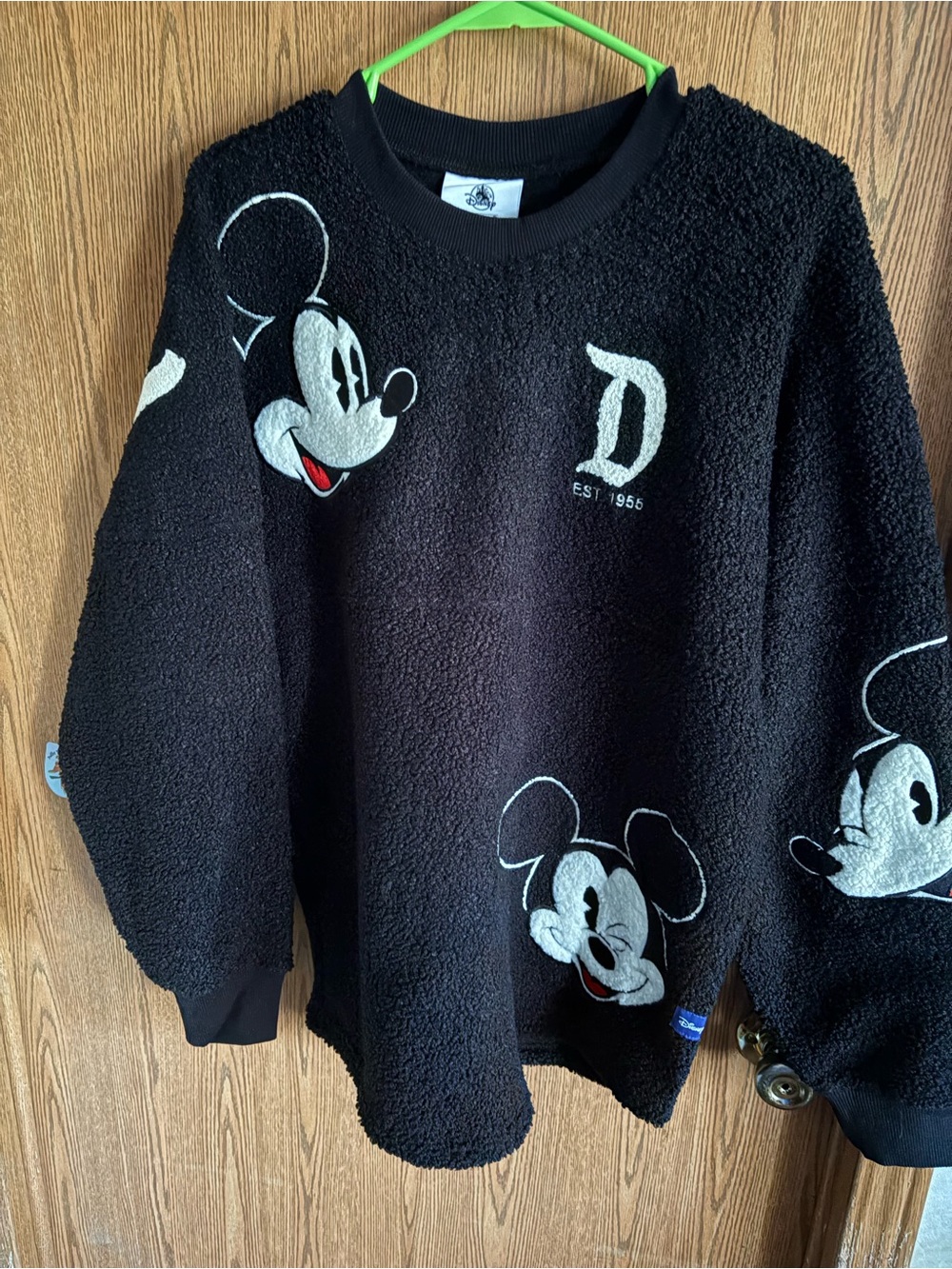 Disney Black Mickey Mouse Teddy Sherpa Crewneck Sweatshirt with White Accents